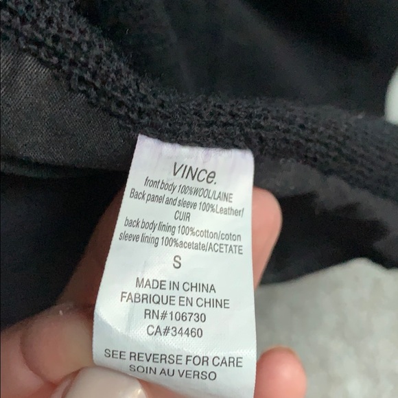 Vince Black Leather & Wool Drape Front Jacket - Picture 5 of 5